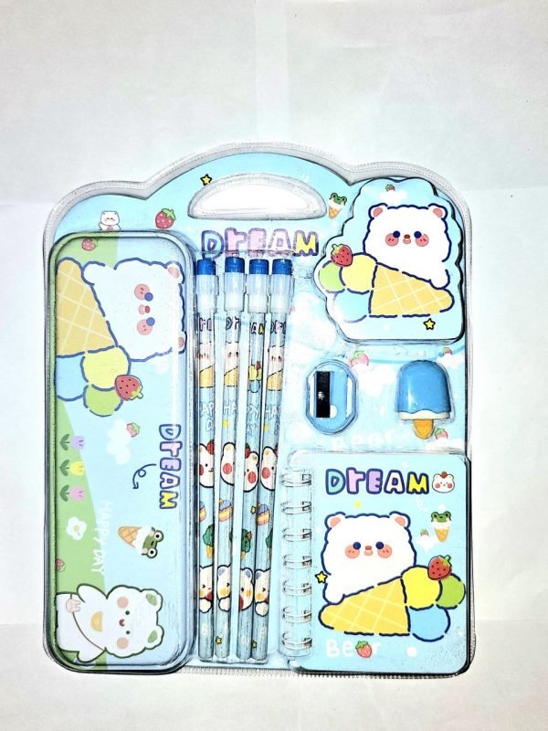 CUTE STATIONARY KIT DIFFERENT THEME  4 PENCILS,1 SHARPENER, 1 CANDY ERASER, 1 COMPASS BOX, 1 DREAM SPIRAL NOTESPrice - Image 6