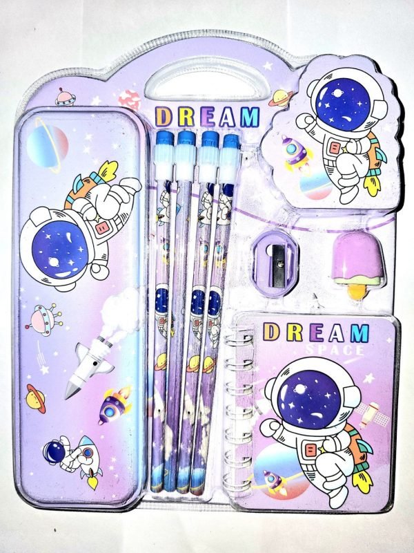 CUTE STATIONARY KIT DIFFERENT THEME  4 PENCILS,1 SHARPENER, 1 CANDY ERASER, 1 COMPASS BOX, 1 DREAM SPIRAL NOTESPrice - Image 3