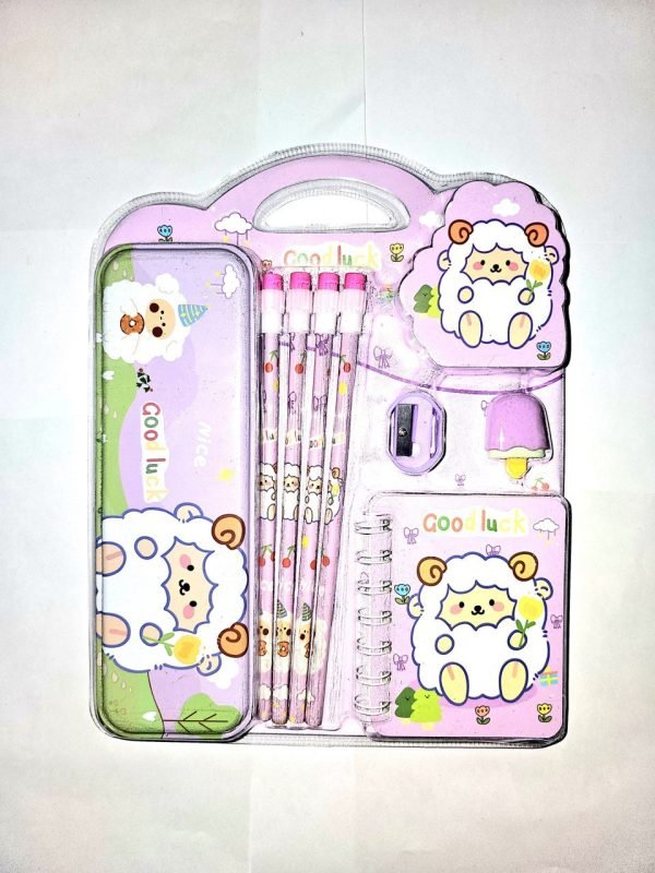 CUTE STATIONARY KIT DIFFERENT THEME  4 PENCILS,1 SHARPENER, 1 CANDY ERASER, 1 COMPASS BOX, 1 DREAM SPIRAL NOTESPrice - Image 2